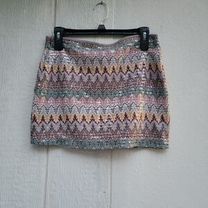 New Express Womens  printed sequin mini skirt size xs party